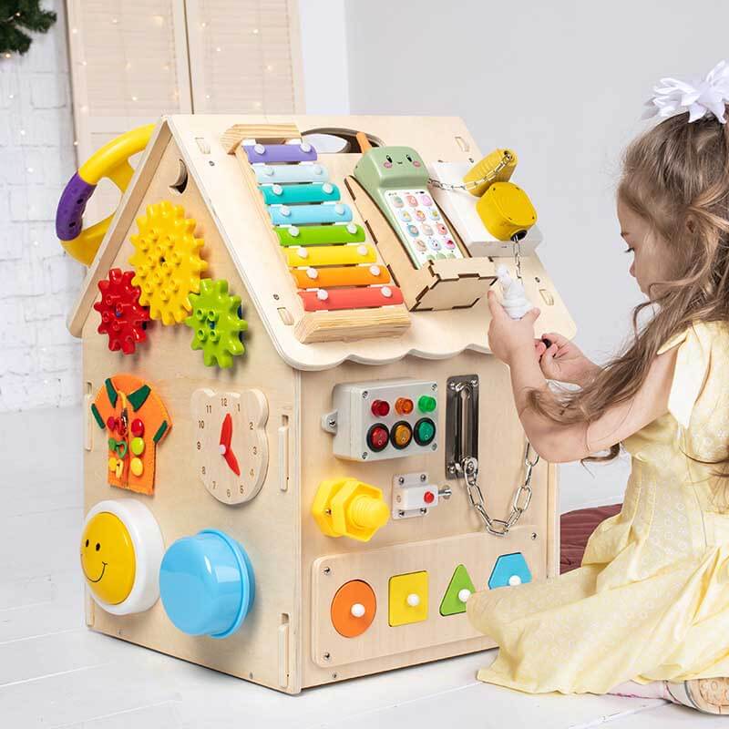 Kletshuts™ BusyHouse: Multifunktion Montessori Trä Uppptagen House
