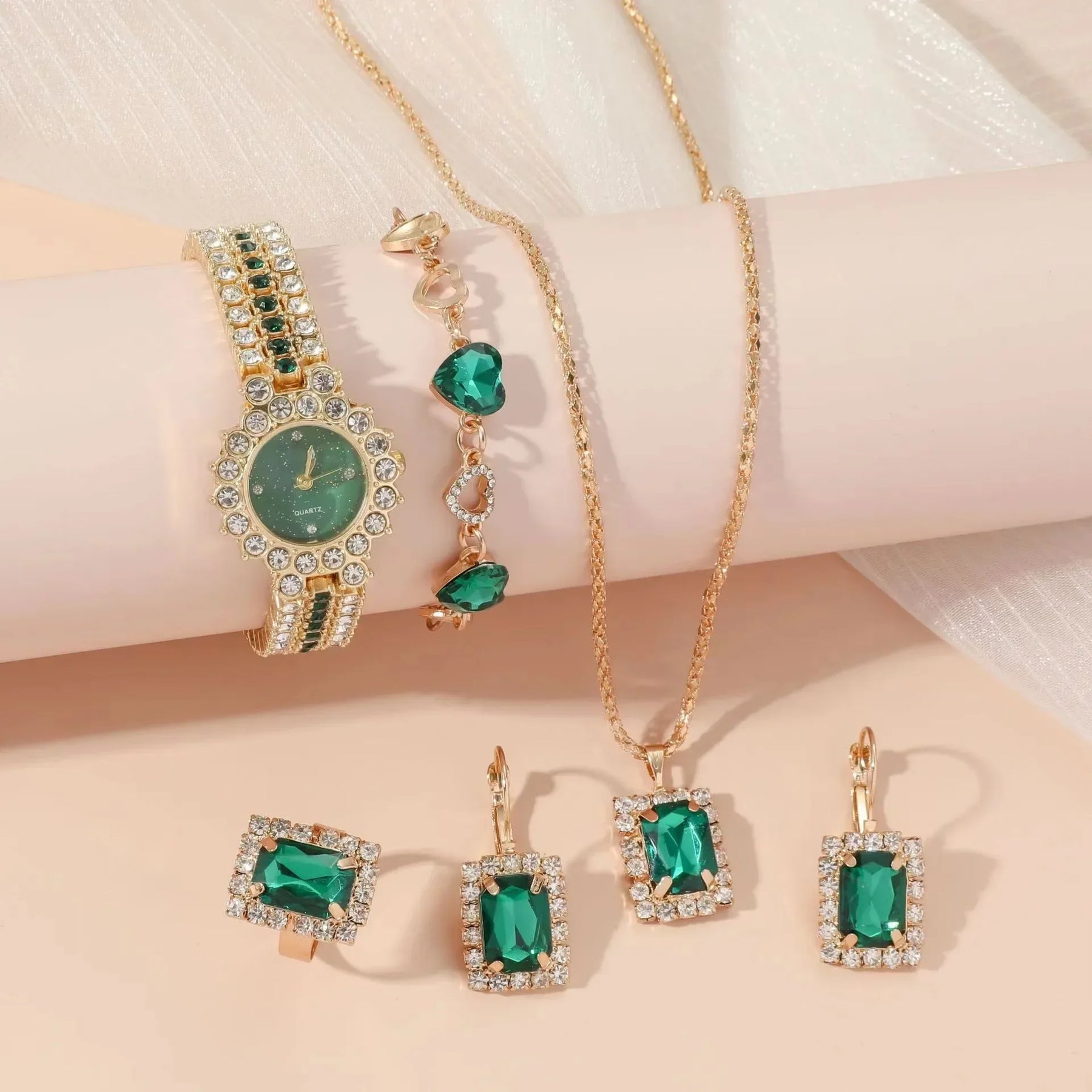 Jewelance™ JewelrySet: Mode Lyx Smaragd Grön Smycken Set Present Box