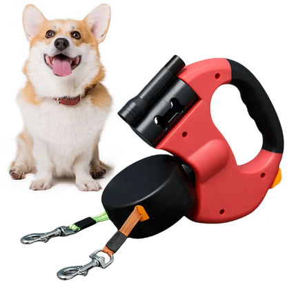 DogFri™ DoubleLeash: LED-Lys Dubbel Huvud Utdragbar Hundkoppel